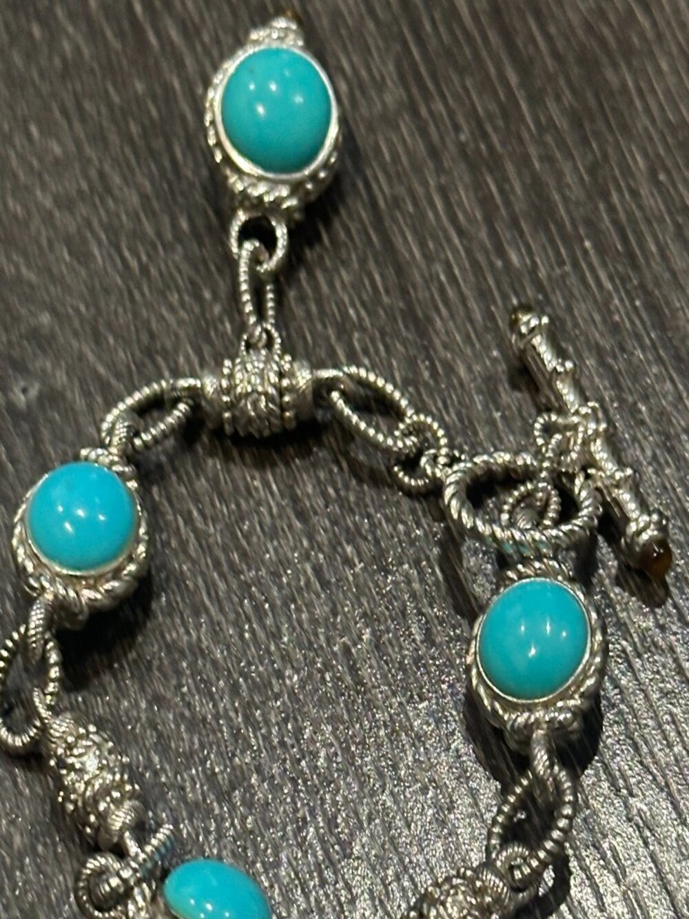 Judith Ripka Turquoise Sleeping Beauty 7.5" Toggle Bracelet with Charm 33g. - Picture 7 of 15